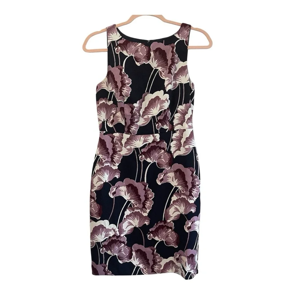 Ann Taylor Factory Floral Print Sheath Dress Sleeveless Navy Blue Purple W Sz 2 - Picture 1 of 7